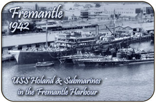 Fremantle 1942: USS Holland and Submarines in the Fremantle Harbour circa 1942